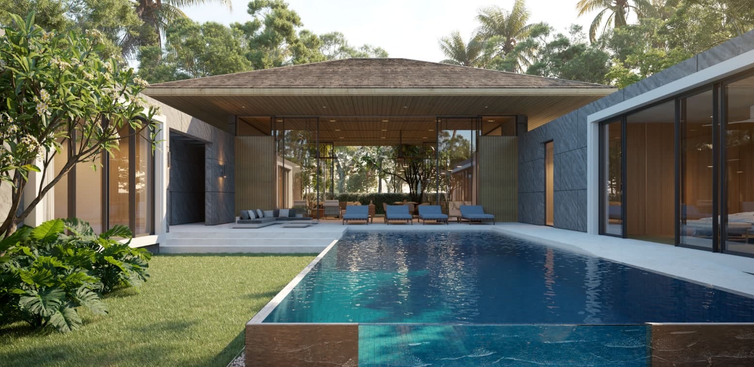 Private pool framed by the villa wings